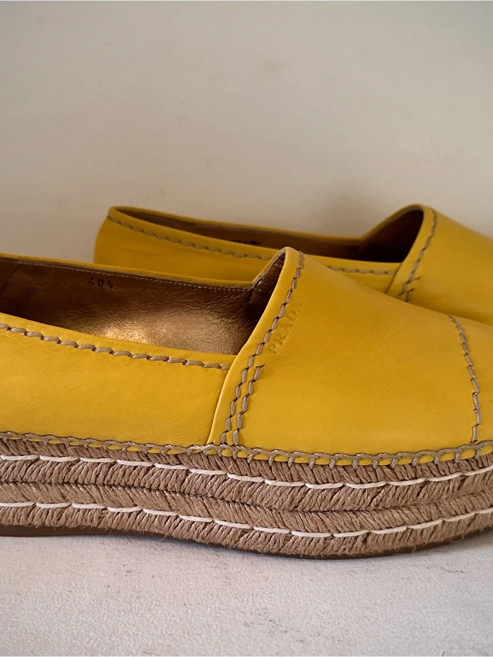 Prada Yellow Leather Platform Espadrille Loafers 40.5